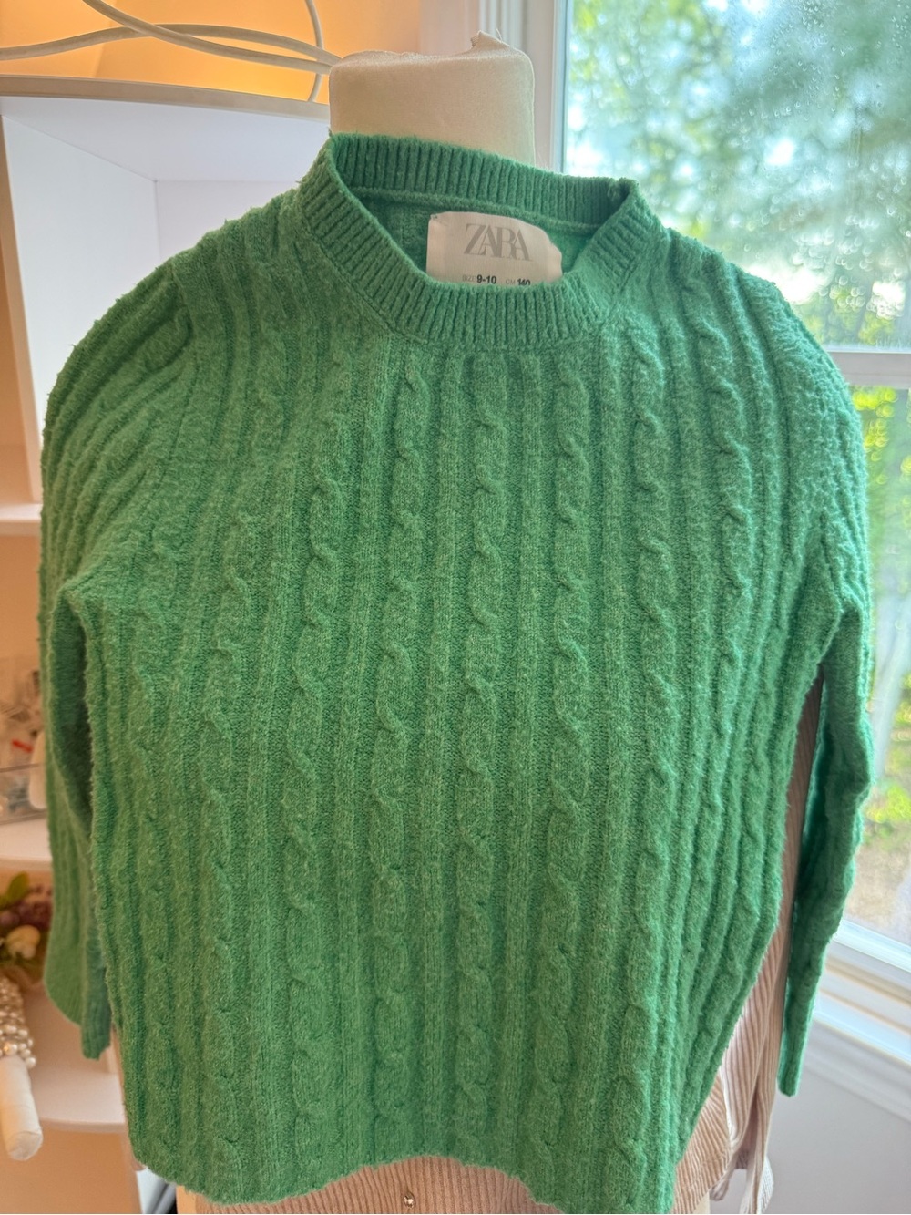 Zara Green Cable-Knit Kids Sweater Size 9-10